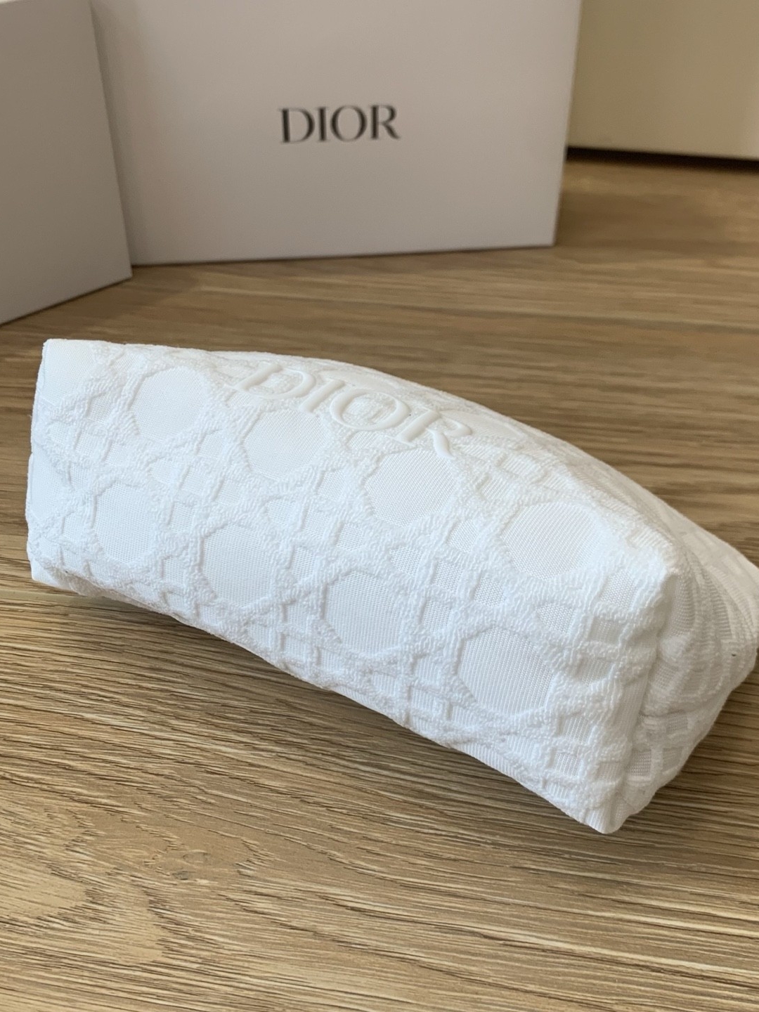 Dior White Embroidered Logo Pouch